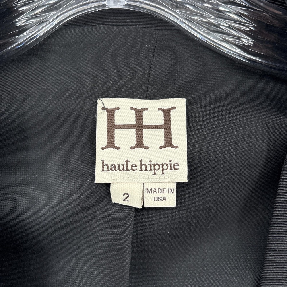 Haute Hippie Blouse Womens 2 Black Sleeveless Tuxedo Vest High Low Tail Hem - Picture 6 of 13